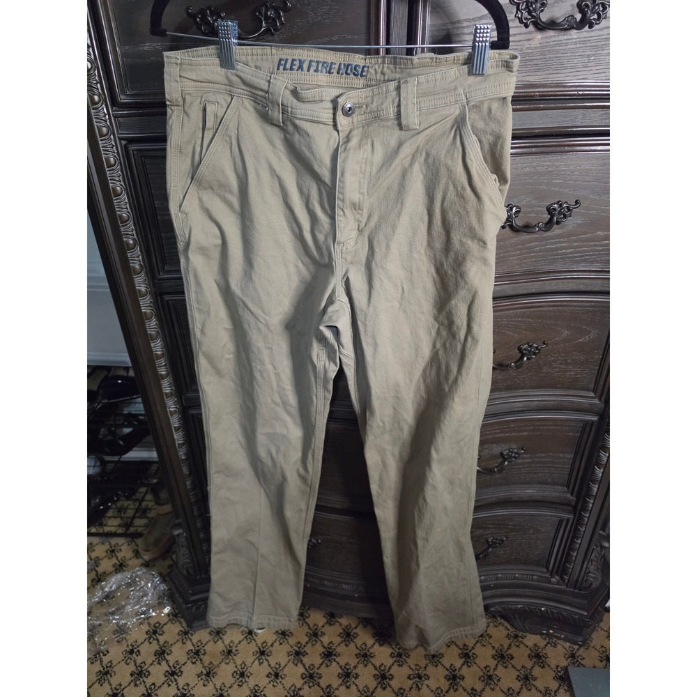 Duluth Trading Co Flex Fire Hose Relaxed Fit Khaki Work Pants Mens 34x34 Tan